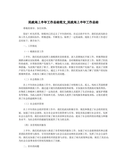 民政局上半年工作总结范文_民政局上半年工作总结