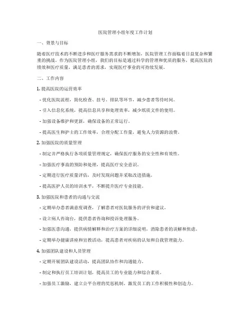 医院管理小组年度工作计划