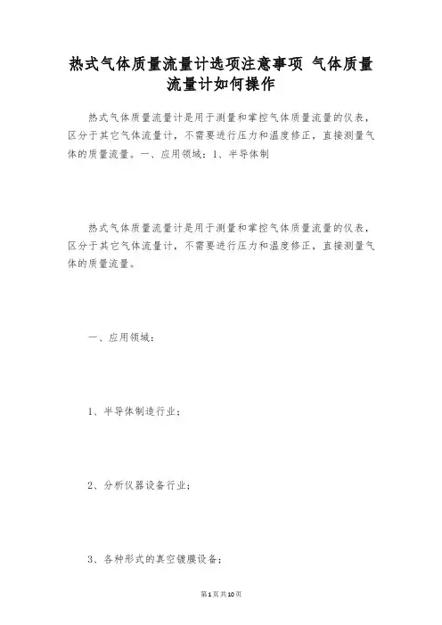 热式气体质量流量计选项注意事项 气体质量流量计如何操作