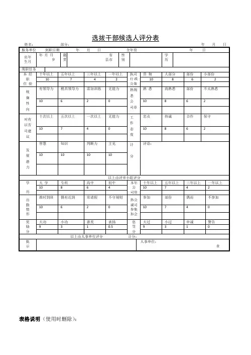 选拔干部候选人评分表