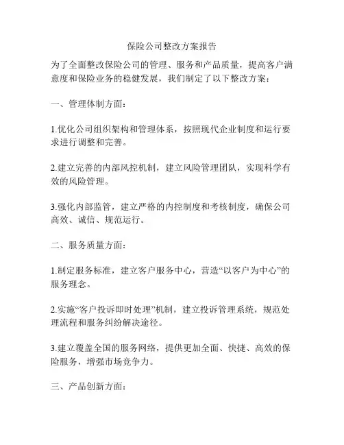 保险公司整改方案报告