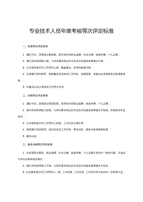专业技术人员年度考核等次评定标准【模板】