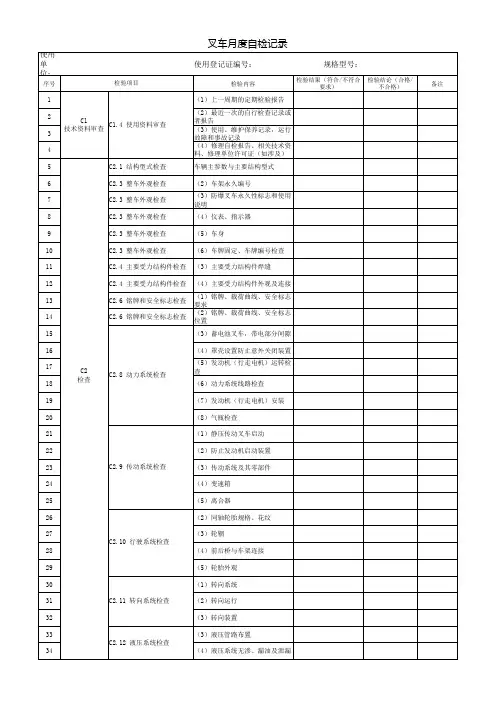 叉车月度自检记录