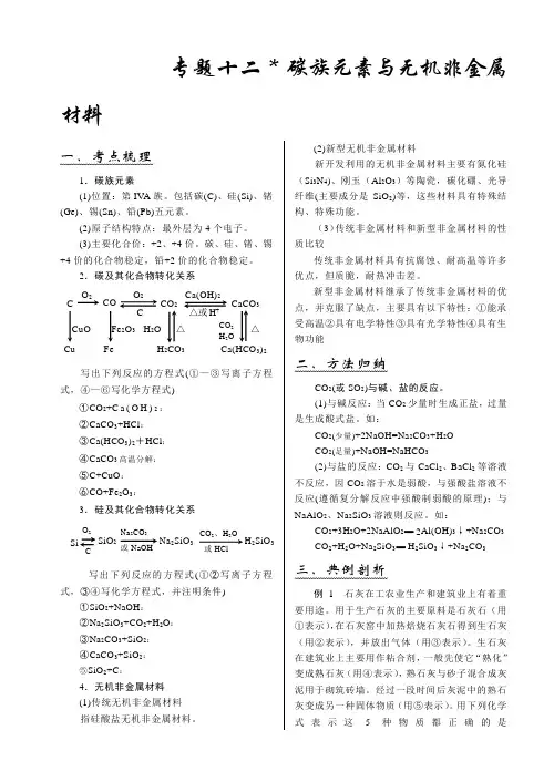 高考化学二轮复习专题十二：碳族元素与无机非金属材料