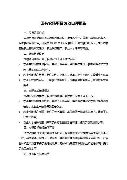 国有农场项目绩效自评报告