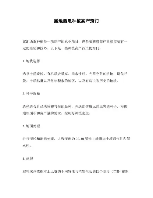 露地西瓜种植高产窍门