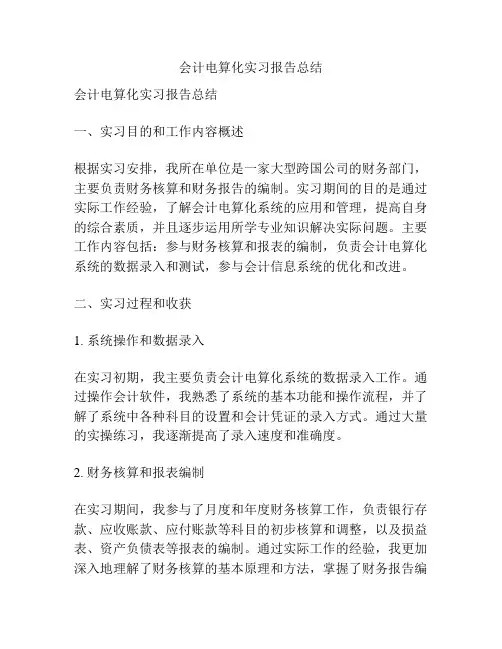 会计电算化实习报告总结