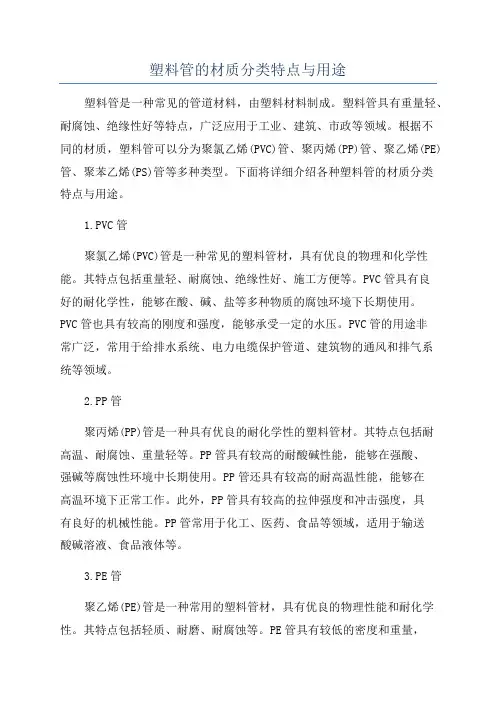 塑料管的材质分类特点与用途