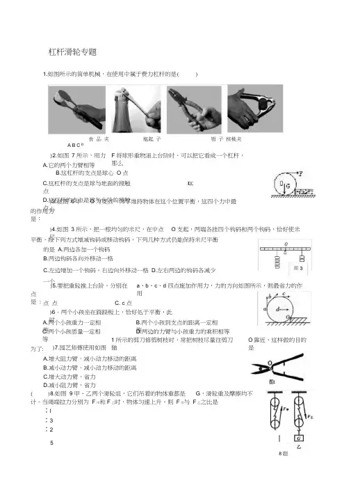 杠杆滑轮专题(整理)有答案