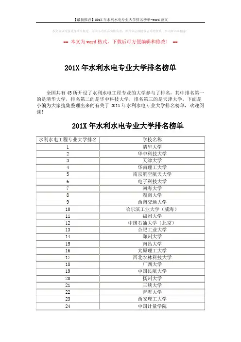 【最新推荐】201X年水利水电专业大学排名榜单-word范文 (2页)