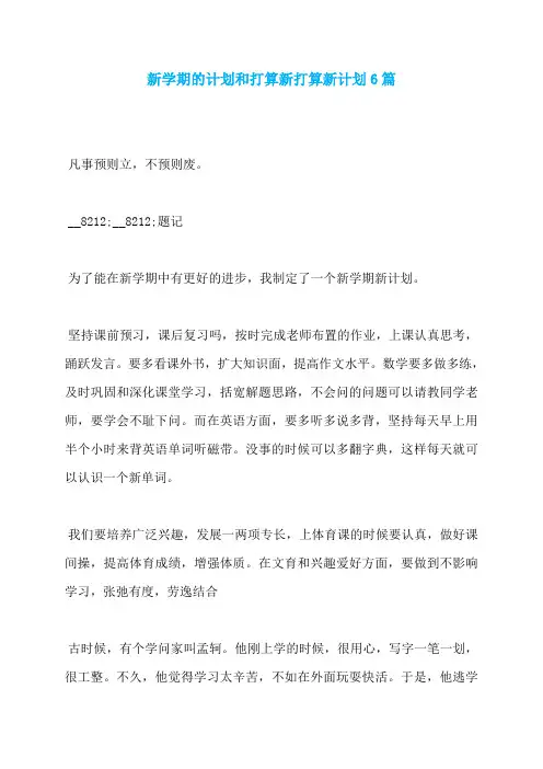 新学期的计划和打算新打算新计划6篇