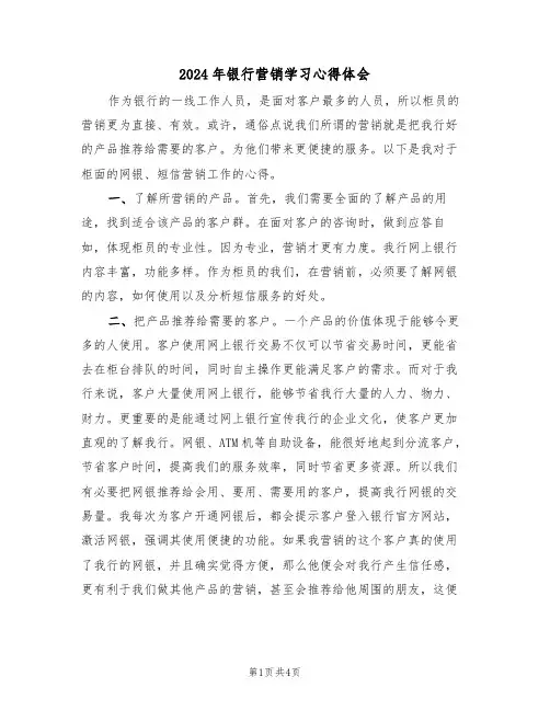 2024年银行营销学习心得体会(二篇)