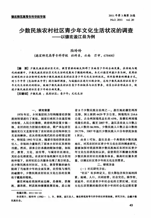 少数民族农村社区青少年文化生活状况的调查——以德宏盈江县为例