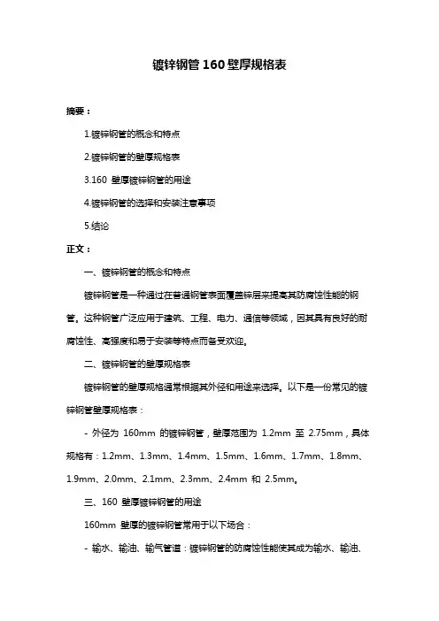 镀锌钢管160壁厚规格表