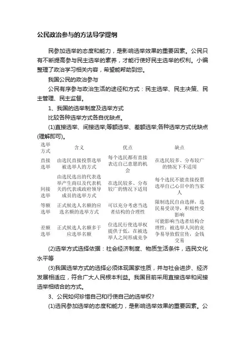 公民政治参与的方法导学提纲