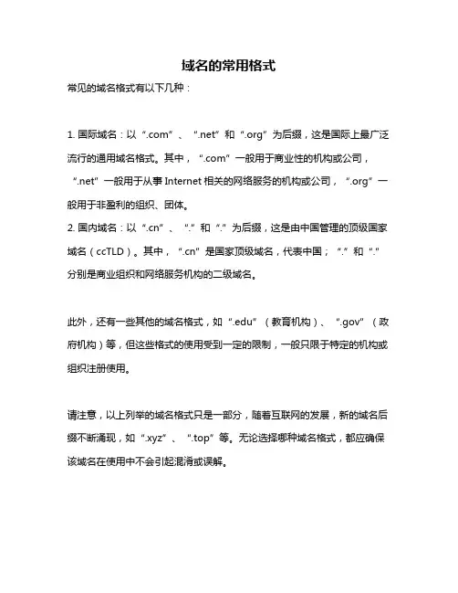 域名的常用格式