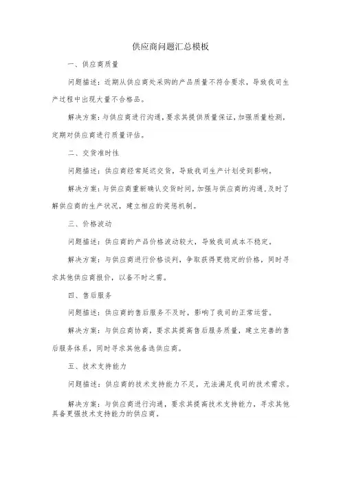 供应商问题汇总模板