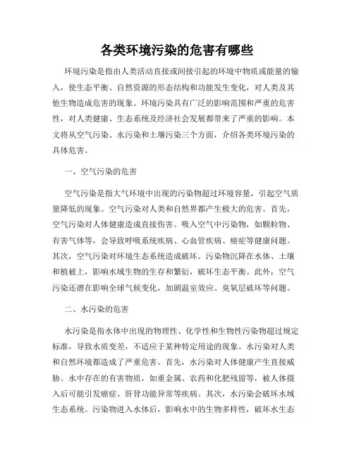 各类环境污染的危害有哪些