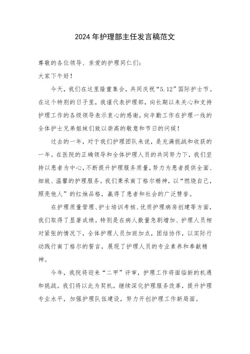 2024年护理部主任发言稿范文