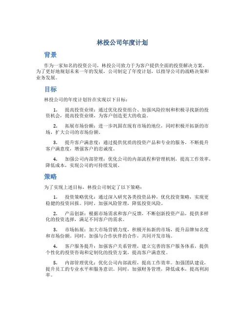 林投公司年度计划