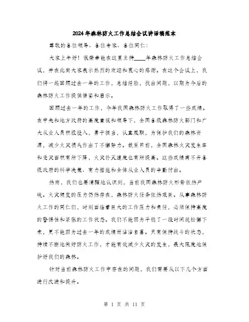 2024年森林防火工作总结会议讲话稿范本(四篇)