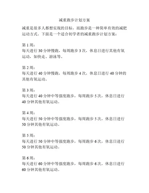 减重跑步计划方案