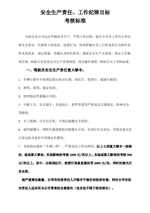 道路货物运输企业安全生产责任目标考核标准