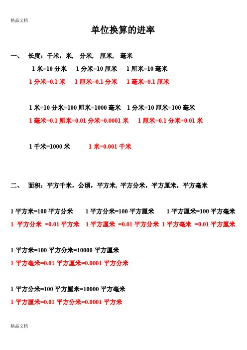 最新小学数学单位换算进率表