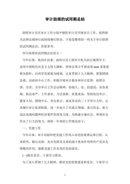 审计助理的试用期总结
