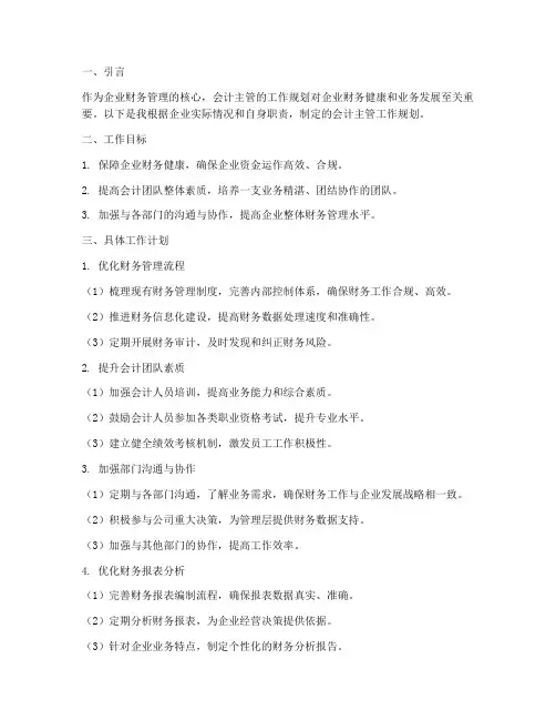 会计主管的工作规划