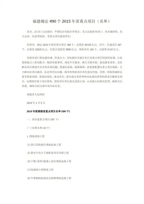 福建2015年重点项目
