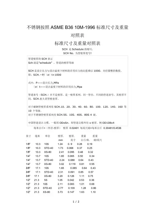 美标标准尺寸及重量对照表