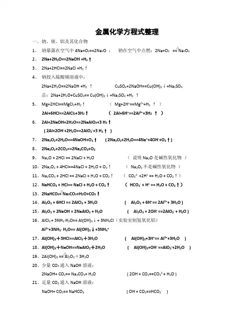金属+非金属化学方程式整理(全)