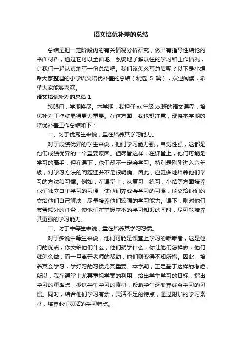 2021语文培优补差的总结（精选5篇）