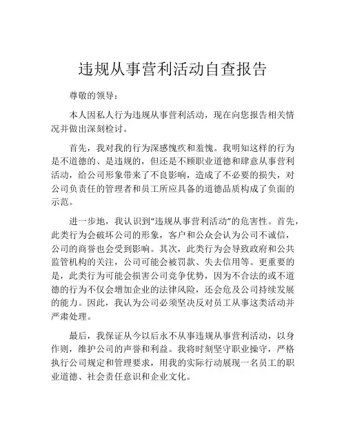 违规从事营利活动自查报告