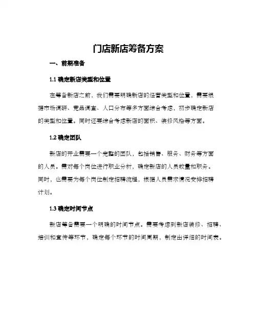 门店新店筹备方案