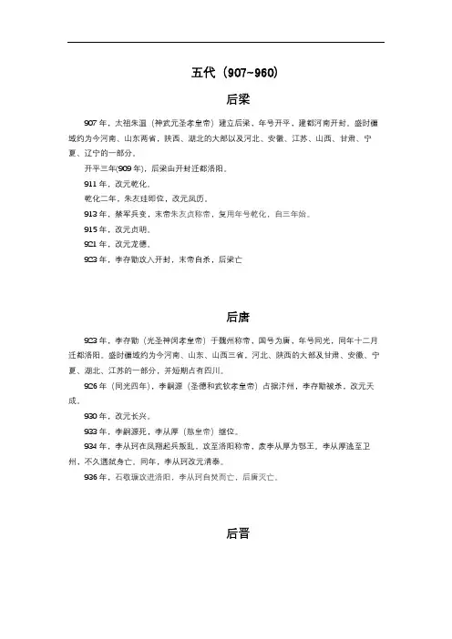 五代十国年号年表