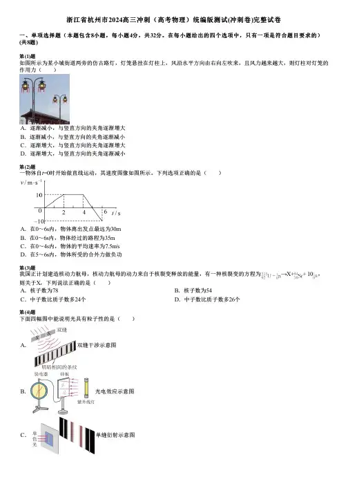 浙江省杭州市2024高三冲刺(高考物理)统编版测试(冲刺卷)完整试卷