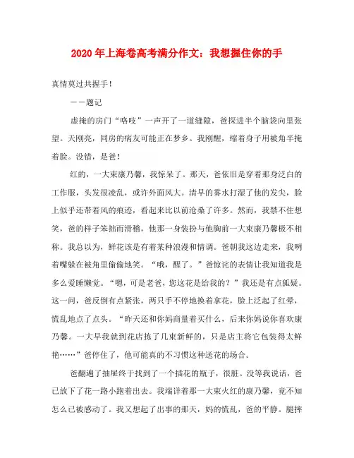 2020年上海卷高考满分作文：我想握住你的手