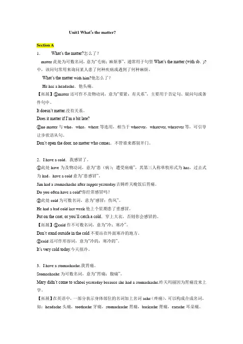 2014八下Unit1Whar's the matter知识点、语法点精析