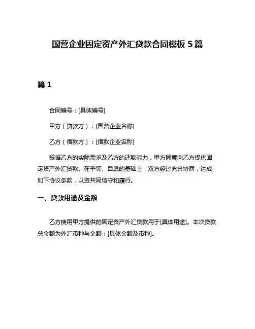 国营企业固定资产外汇贷款合同模板5篇