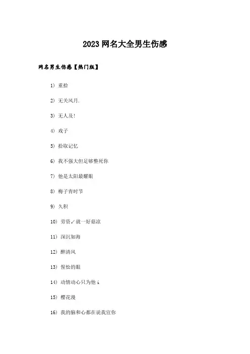 2023个性_网名大全男生伤感