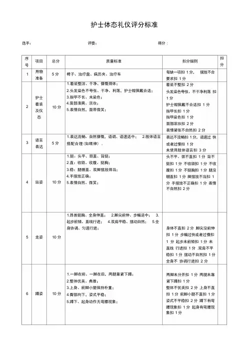 护士体态礼仪评分标准