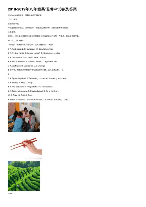 2018-2019年九年级英语期中试卷及答案