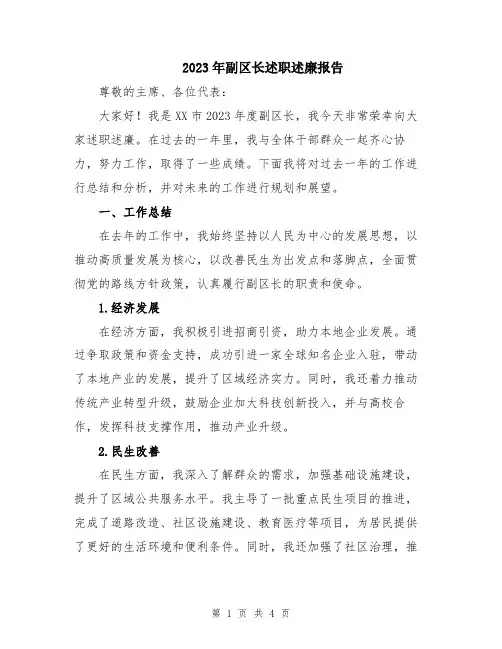 2023年副区长述职述廉报告