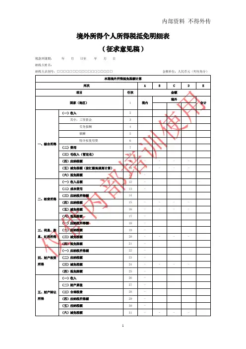 境外所得个人所得税抵免明细表