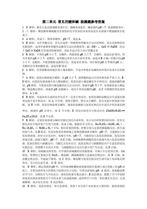 鲁教版五四制化学九年级第二单元常见的酸和碱检测题参考答案