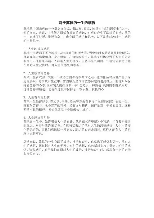 对于苏轼的一生的感悟