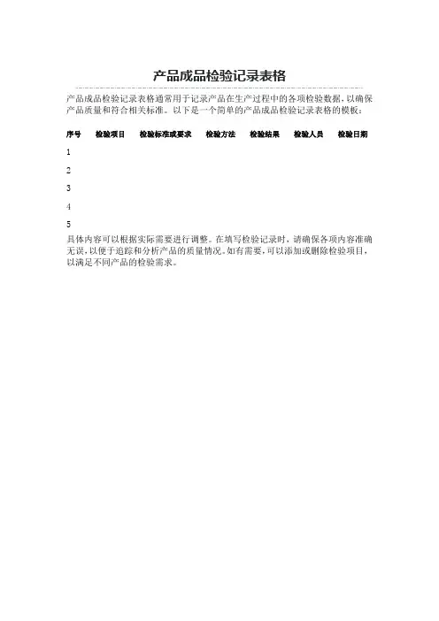 产品成品检验记录表格