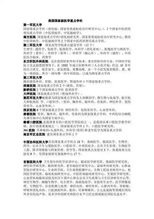 我国国家医学重点学科